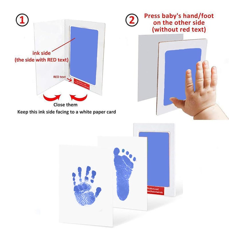 LelonHo 2 Pack Large Inkless Hand and Footprint Kit Clean Touch Ink Pad for Baby Pet Paw Print Kit(2 Blue Ink Pads,4 Imprint Cards) - Image 3